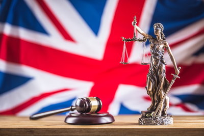 uk flag lady justice gavel