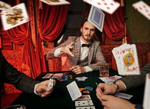 gambler throws cards in casino luxury lifestyle