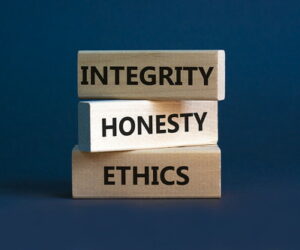 integrity honesty ethics wooden blocks stacked