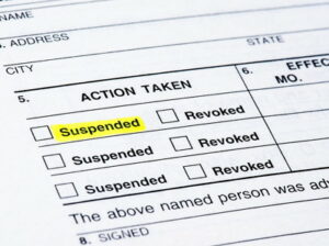 license suspended and revoked fields shown on form close up