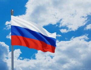 russian flag flying sky background
