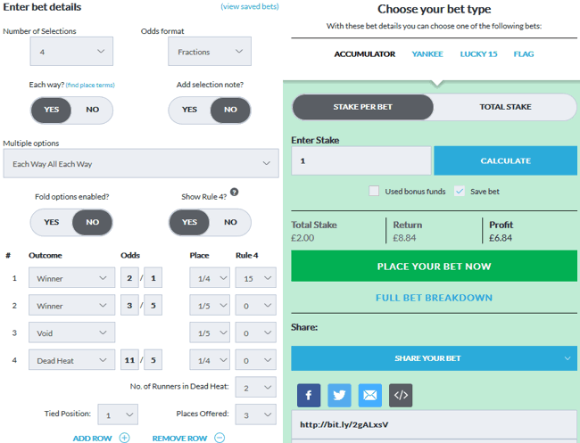 BetVictor Bet Calculator Example Screenshot