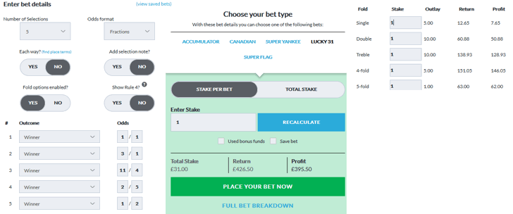 Bet Victor Bet Calculator Build Your Own Bet Example Screenshot