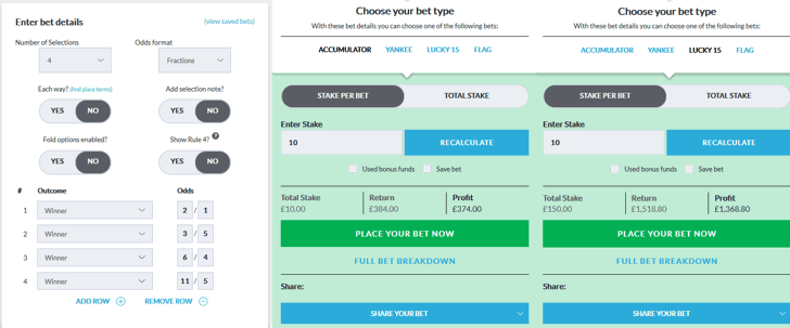 BetVictor Bet Calculator Example