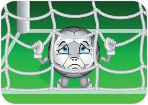sad football in a goal net