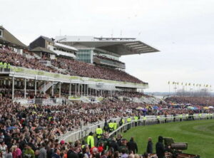 crowd and stands at the grand national