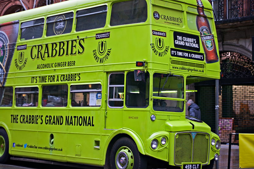 grand national bus with sponsor logos