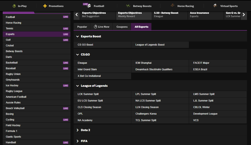 esports betting markets