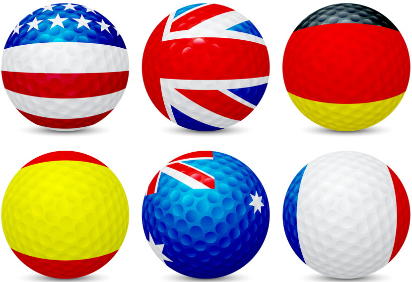 golf balls with various country flags