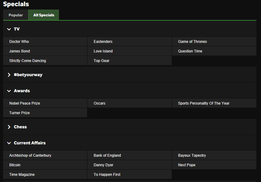 novelty bet example from betway