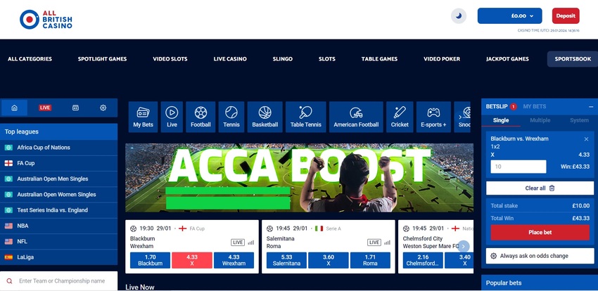 All British Sports Website and Interface