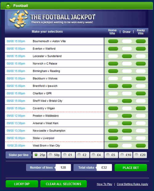 Coral Football Jackpot 128 lines