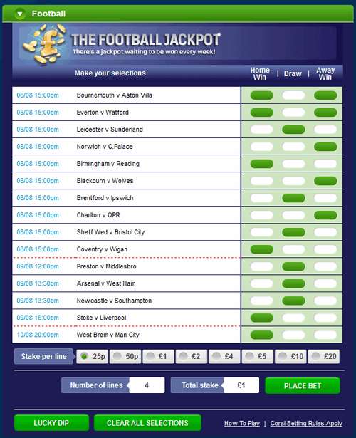 Coral Football Jackpot 4 lines