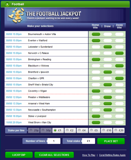 Coral Football Jackpot single line