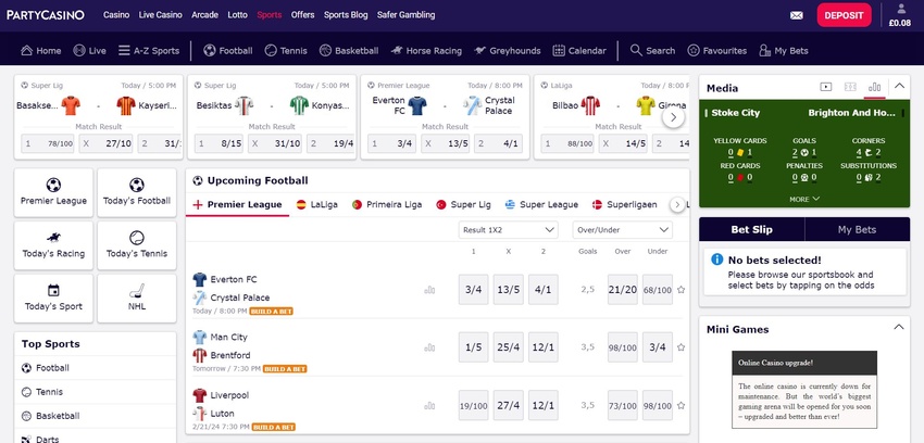 Party Casino Sports Website Interface